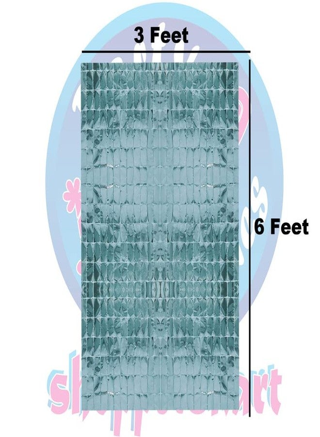 شوبرز كارت ستائر مربعة زرقاء مزينة بشراشيب من ورق القصدير من شوبيرسكارت لتزيين الحفلات، بنمط عيد ميلاد سعيد، أو ذكرى زواج، أو حفل استقبال مولود جديد، أو حفل استقبال مولود جديد. - Image 3